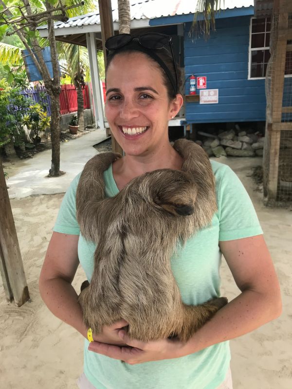 Linsey Holding a Sloth