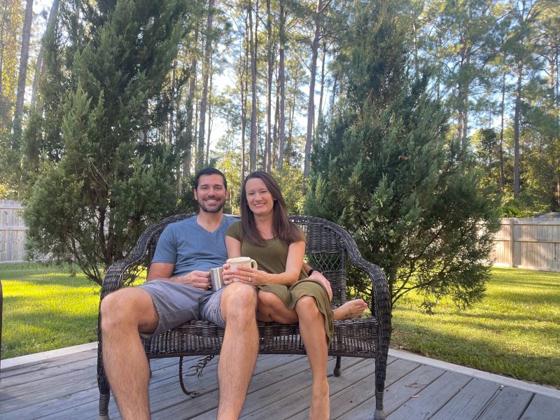 Enjoying Our Morning Coffee on Our Back Porch